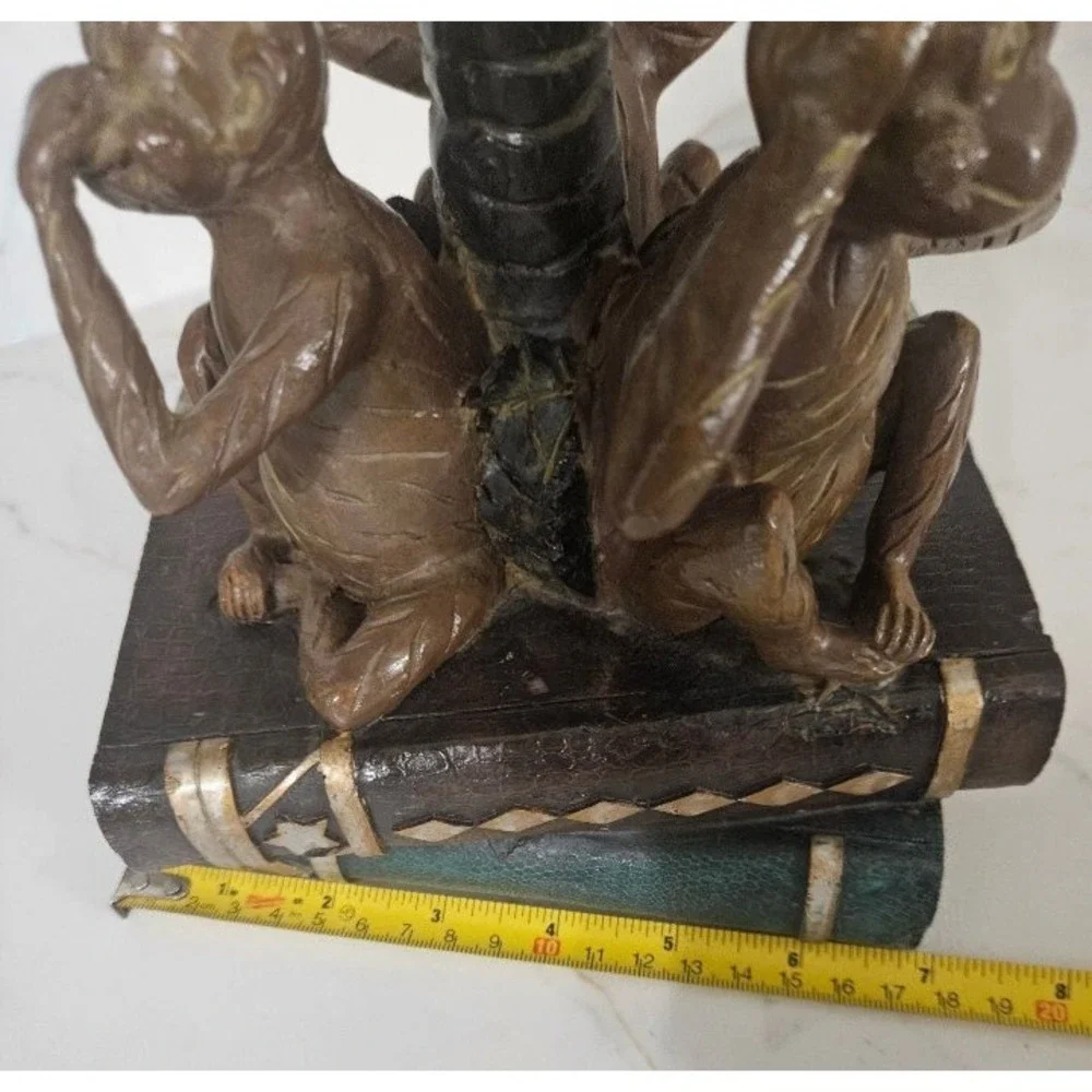 Vintage Style Three Wise Monkeys Palm Tree Resin Candle Holder